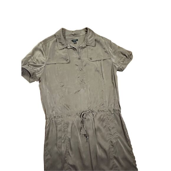 Ann Taylor 100% Silk Bronze Brown Cargo Utility Shirt Dress sz 14 - Picture 10 of 11